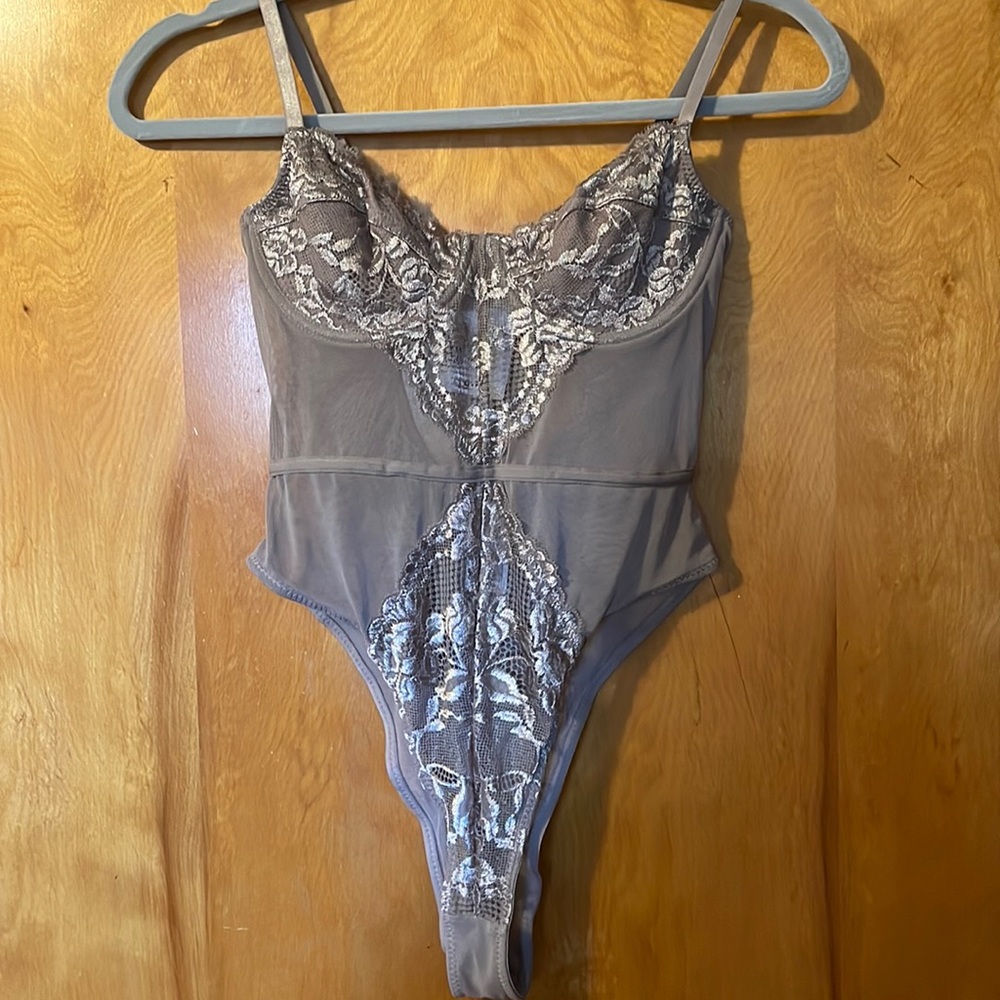 Forever 21 size M one piece sheer and lace silver beige lingerie new with tags